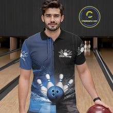 Load image into Gallery viewer, Half Black Half Blue Custom Bowling Team Polo Shirts For Men, Bowling Tournament Shirt IPHW9446