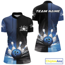 Load image into Gallery viewer, Half Black Half Blue Custom Bowling Women Quarter-Zip Shirt, Bowling Tournament Shirt IPHW9446