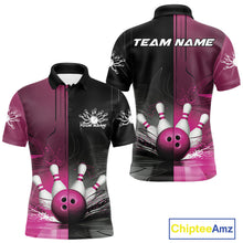 Load image into Gallery viewer, Half Black Half Pink Custom Bowling Team Polo Shirts For Men, Bowling Tournament Shirt IPHW9447