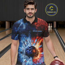 Load image into Gallery viewer, Custom Red Fire Blue Water Explosion Bowling Team Polo Shirts For Men, Bowling Uniform IPHW9448