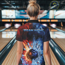 Load image into Gallery viewer, Custom Red Fire Blue Water Explosion Bowling Team Polo Shirts For Women, Bowling Uniform IPHW9448