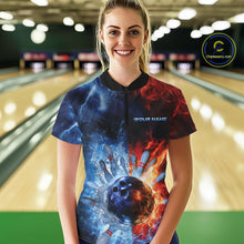 Load image into Gallery viewer, Custom Red Fire Blue Water Explosion Bowling Team Women Quarter-Zip Shirt Uniform IPHW9448