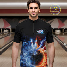 Load image into Gallery viewer, Custom Water And Fire Bowling Team Quarter-Zip Shirts For Men, Thunder Lightning Bowling Uniform IPHW9449