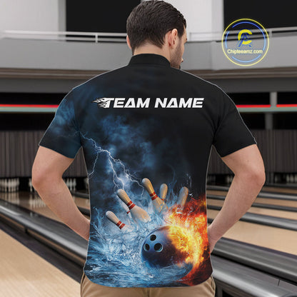 Custom Water And Fire Bowling Team Quarter-Zip Shirts For Men, Thunder Lightning Bowling Uniform IPHW9450