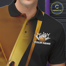 Load image into Gallery viewer, Custom Black And Glowing Gold Bowling Team Men Polo Shirts, Golden Bowling Jerseys IPHW9454