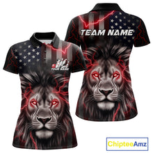 Load image into Gallery viewer, Custom Red Thunder Lightning Patriotic Lion Women Polo Shirts, US Flag Bowling Jerseys IPHW9322