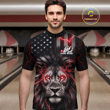 Load image into Gallery viewer, Custom Red Thunder Lightning Patriotic Lion Quarter-Zip Shirts For Men, US Flag Bowling Jerseys IPHW9322