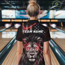 Load image into Gallery viewer, Custom Red Thunder Lightning Patriotic Lion Women Quarter-Zip Shirt, US Bowling Jersey IPHW9322