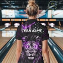 Load image into Gallery viewer, Custom Purple Thunder Lightning Patriotic Lion Women Polo Shirts, US Flag Bowling Jerseys IPHW9324