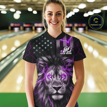Load image into Gallery viewer, Custom Purple Thunder Lightning Patriotic Lion Women Quarter-Zip Shirt, US Bowling Jersey IPHW9324