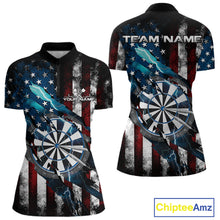 Load image into Gallery viewer, Custom Blue Thunder Lightning Patriotic Dart Women Quarter-Zip Shirt, Vintage Dart Jersey IPHW9651