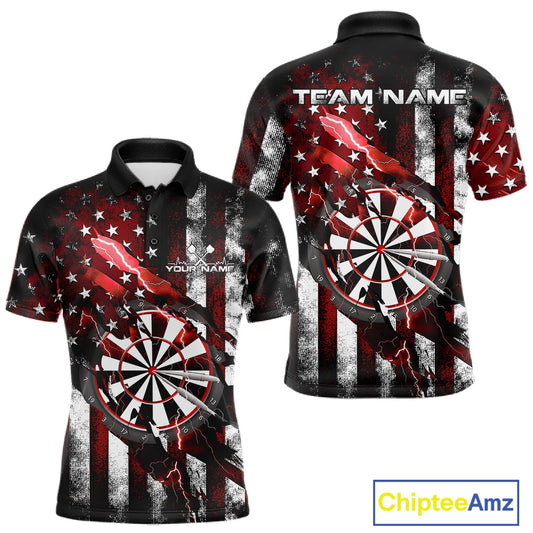 Custom Red Thunder Lightning Patriotic Dart Men Polo Shirts, Vintage Dart Jerseys IPHW9652