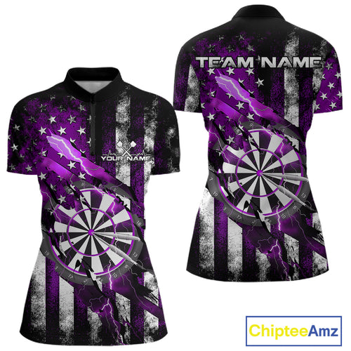 Custom Purple Thunder Lightning Patriotic Dart Women Quarter-Zip Shirts, Dart Jerseys IPHW9653