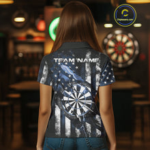 Load image into Gallery viewer, Custom Blue Thunder Lightning Patriotic Dart Women Polo Shirts, Vintage Dart Jerseys IPHW9655