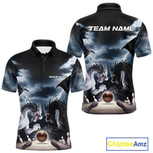 Load image into Gallery viewer, Custom Black And White Dragons Lightning Bowling Polo Shirts For Men, Bowling League Shirt IPHW9820