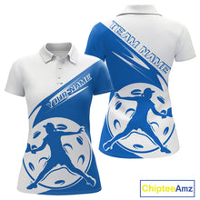 Load image into Gallery viewer, Custom White And Blue Pickleball Jersey, Pickleballer Pickleball Player Women Polo Shirt IPHW9339