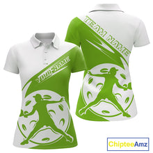 Load image into Gallery viewer, Custom White And Green Pickleball Jersey, Pickleballer Pickleball Player Polo Women Shirt IPHW9340