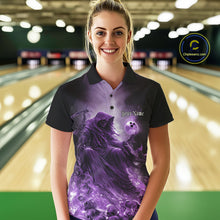 Load image into Gallery viewer, Custom Purple Flame Grim Reaper Bowling Women Polo Shirts, Halloween Bowling Team Outfit IPHW9468