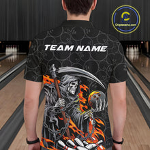 Load image into Gallery viewer, Custom Chatic Flame Grim Reaper Bowling Polo Shirts For Men, Halloween Bowling Team Shirt IPHW9473