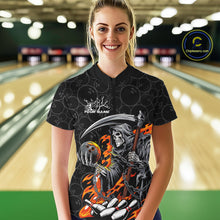Load image into Gallery viewer, Custom Chatic Flame Grim Reaper Bowling Women Quarter-Zip Shirt, Halloween Bowling Shirt IPHW9473