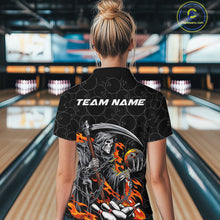 Load image into Gallery viewer, Custom Chatic Flame Grim Reaper Bowling Women Quarter-Zip Shirt, Halloween Bowling Shirt IPHW9473