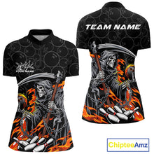 Load image into Gallery viewer, Custom Chatic Flame Grim Reaper Bowling Women Quarter-Zip Shirt, Halloween Bowling Shirt IPHW9473
