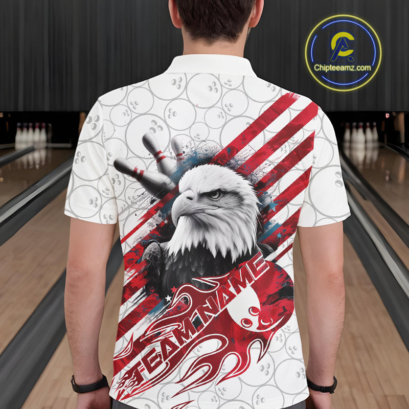 Custom Patriotic Eagle Bowling Shirts For Men, US Flag Bowling League Team Shirt IPHW9475