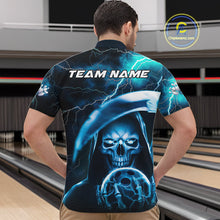 Load image into Gallery viewer, Custom Blue Thunder Lightning Grim Reaper Skull Halloween Bowling Quarter-Zip Shirts For Men IPHW9851