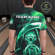 Load image into Gallery viewer, Custom Green Thunder Lightning Grim Reaper Skull Halloween Bowling Polo Shirts For Men IPHW9852
