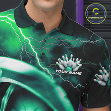 Load image into Gallery viewer, Custom Green Thunder Lightning Grim Reaper Skull Halloween Bowling Polo Shirts For Men IPHW9852