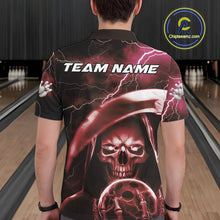 Load image into Gallery viewer, Custom Red Thunder Lightning Grim Reaper Skull Halloween Bowling Polo Shirts For Men IPHW9854
