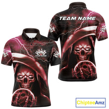 Load image into Gallery viewer, Custom Red Thunder Lightning Grim Reaper Skull Halloween Bowling Polo Shirts For Men IPHW9854