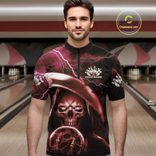 Load image into Gallery viewer, Custom Red Thunder Lightning Grim Reaper Skull Halloween Bowling Quarter-Zip Shirts For Men IPHW9854