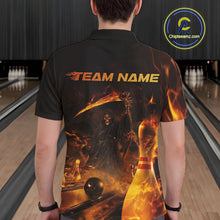 Load image into Gallery viewer, Custom Fire Flame Grim Reaper Bowling Polo Shirts For Men, Halloween Bowlers Outfit IPHW9711
