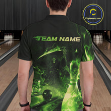 Load image into Gallery viewer, Custom Green Fire Flame Grim Reaper Bowling Polo Shirts For Men, Halloween Bowlers Outfit IPHW9712