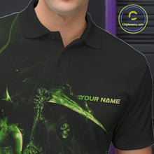 Load image into Gallery viewer, Custom Green Fire Flame Grim Reaper Bowling Polo Shirts For Men, Halloween Bowlers Outfit IPHW9712