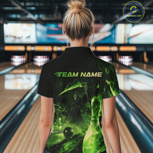 Load image into Gallery viewer, Custom Green Fire Flame Grim Reaper Bowling Women Quarter-Zip Shirts, Halloween Outfit IPHW9712