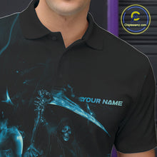 Load image into Gallery viewer, Custom Blue Fire Flame Grim Reaper Bowling Polo Shirts For Men, Halloween Bowlers Outfit IPHW9713