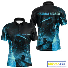 Load image into Gallery viewer, Custom Blue Fire Flame Grim Reaper Bowling Polo Shirts For Men, Halloween Bowlers Outfit IPHW9713
