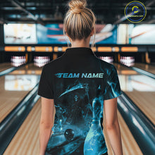 Load image into Gallery viewer, Custom Blue Fire Flame Grim Reaper Bowling Women Quarter-Zip Shirts, Halloween Outfit IPHW9713