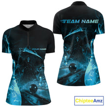 Load image into Gallery viewer, Custom Blue Fire Flame Grim Reaper Bowling Women Quarter-Zip Shirts, Halloween Outfit IPHW9713