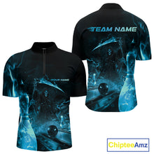 Load image into Gallery viewer, Custom Blue Fire Flame Grim Reaper Bowling Quarter-Zip Shirts For Men, Halloween Bowlers Outfit IPHW9713