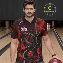 Load image into Gallery viewer, Custom Black And Red Fire Flame Dragon Bowling Polo Shirt For Men, Dragon Bowling Jersey IPHW9864