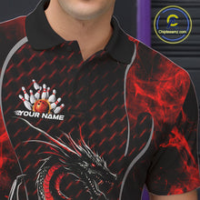 Load image into Gallery viewer, Custom Black And Red Fire Flame Dragon Bowling Polo Shirt For Men, Dragon Bowling Jersey IPHW9864