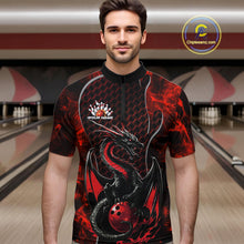 Load image into Gallery viewer, Custom Black And Red Fire Flame Dragon Bowling Quarter-Zip Shirt For Men, Dragon Bowling Jersey IPHW9864