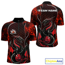 Load image into Gallery viewer, Custom Black And Red Fire Flame Dragon Bowling Quarter-Zip Shirt For Men, Dragon Bowling Jersey IPHW9864