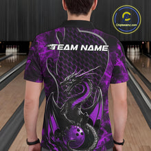 Load image into Gallery viewer, Custom Black And Purple Fire Flame Dragon Bowling Men Polo Shirt, Dragon Bowling Jersey IPHW9865