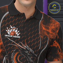 Load image into Gallery viewer, Custom Black And Orange Fire Flame Dragon Bowling Men Polo Shirt, Dragon Bowling Jersey IPHW9867