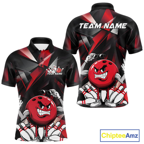 Black And Red Custom Funny Bowling Team Polo Shirts For Men, Bowling Jerseys IPHW9356