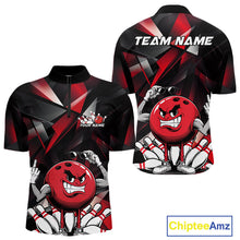 Load image into Gallery viewer, Black And Red Custom Funny Bowling Team Quarter-Zip Shirts For Men, Bowling Jerseys IPHW9356
